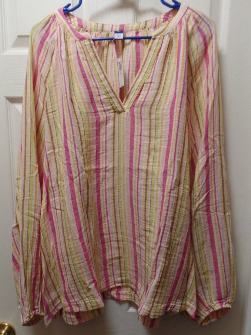 *NWT* Old Navy XL TALL 18 20 16 Long Sleeve Crinkle Cotton Gauze Blouse Pink Grn